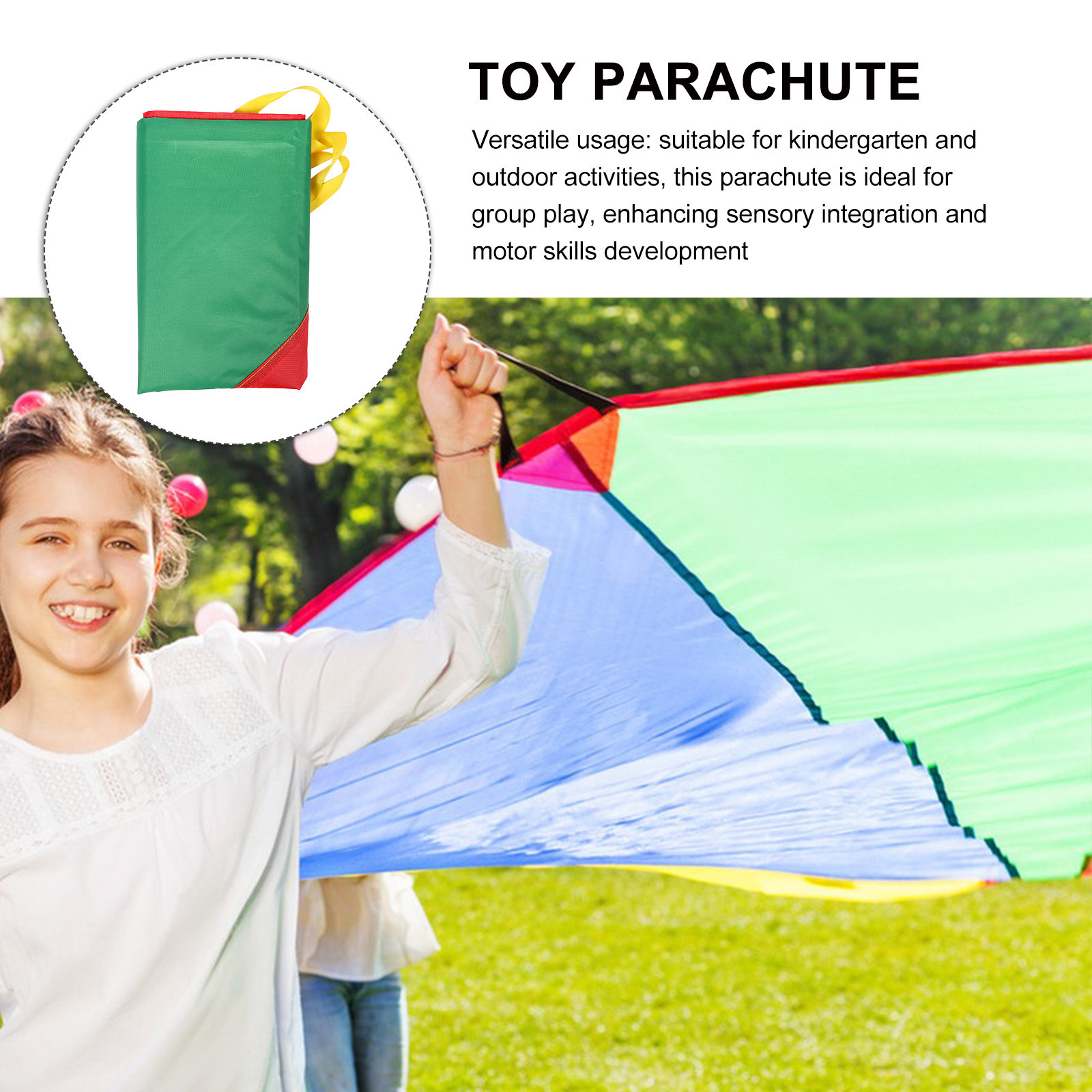 Kids Outdoor Activities - Colorful Rainbow Parachute Kids Kindergarten Group