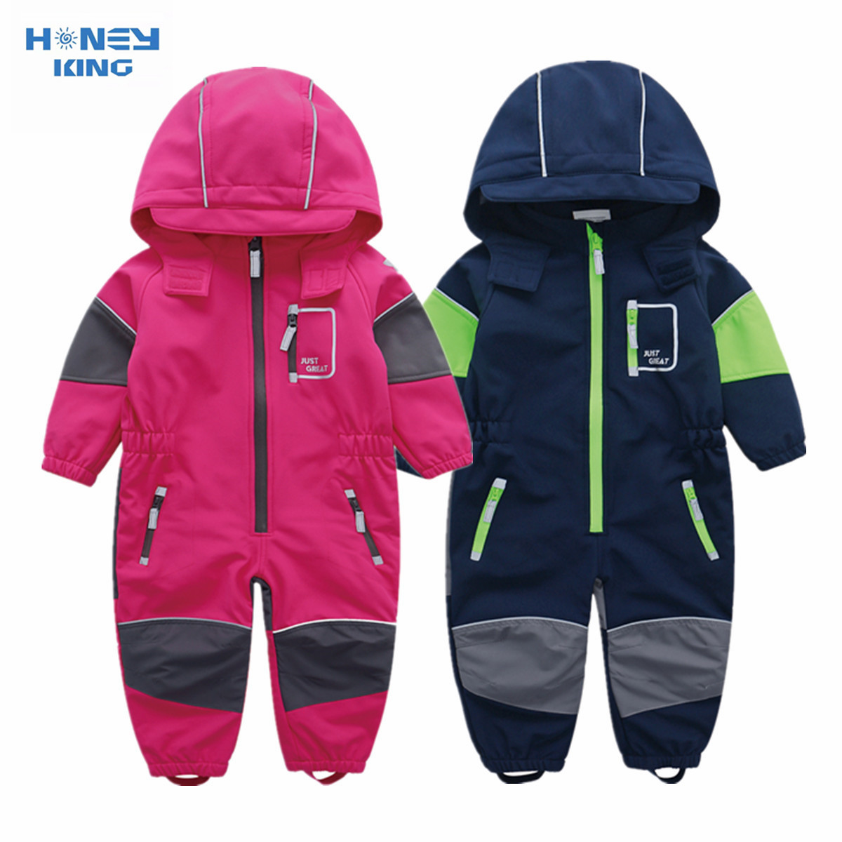 Kids Outdoor Overalls - HONEYKING Children's Softshell Overalls Outdoor Hooded