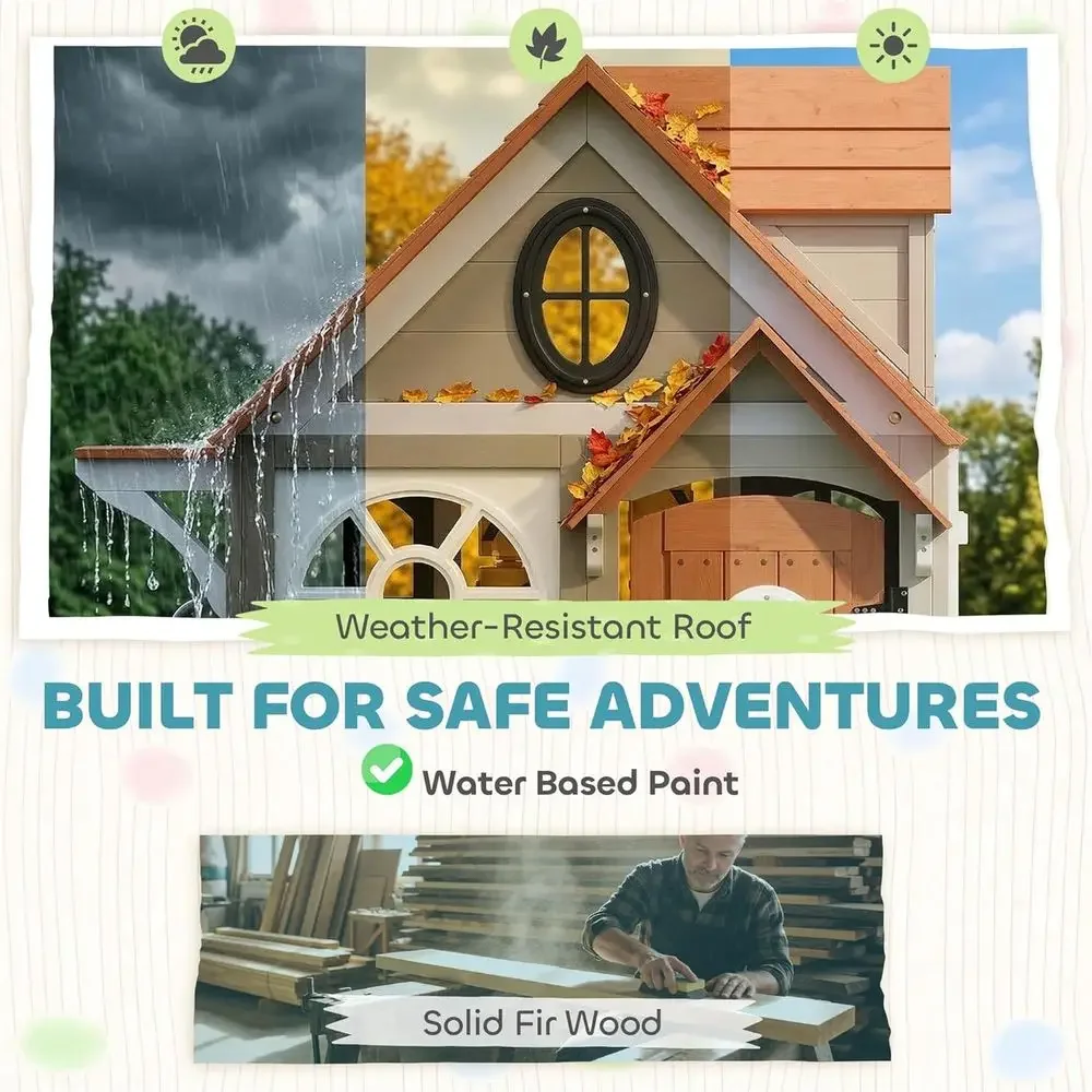 Qaba Outdoor Playhouse, Wooden - Qaba Kids Outdoor Playhouse ulasan dan harga
