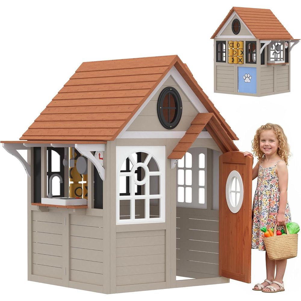 Qaba Outdoor Playhouse Wooden  - Qaba Kids Outdoor Playhouse ulasan dan harga