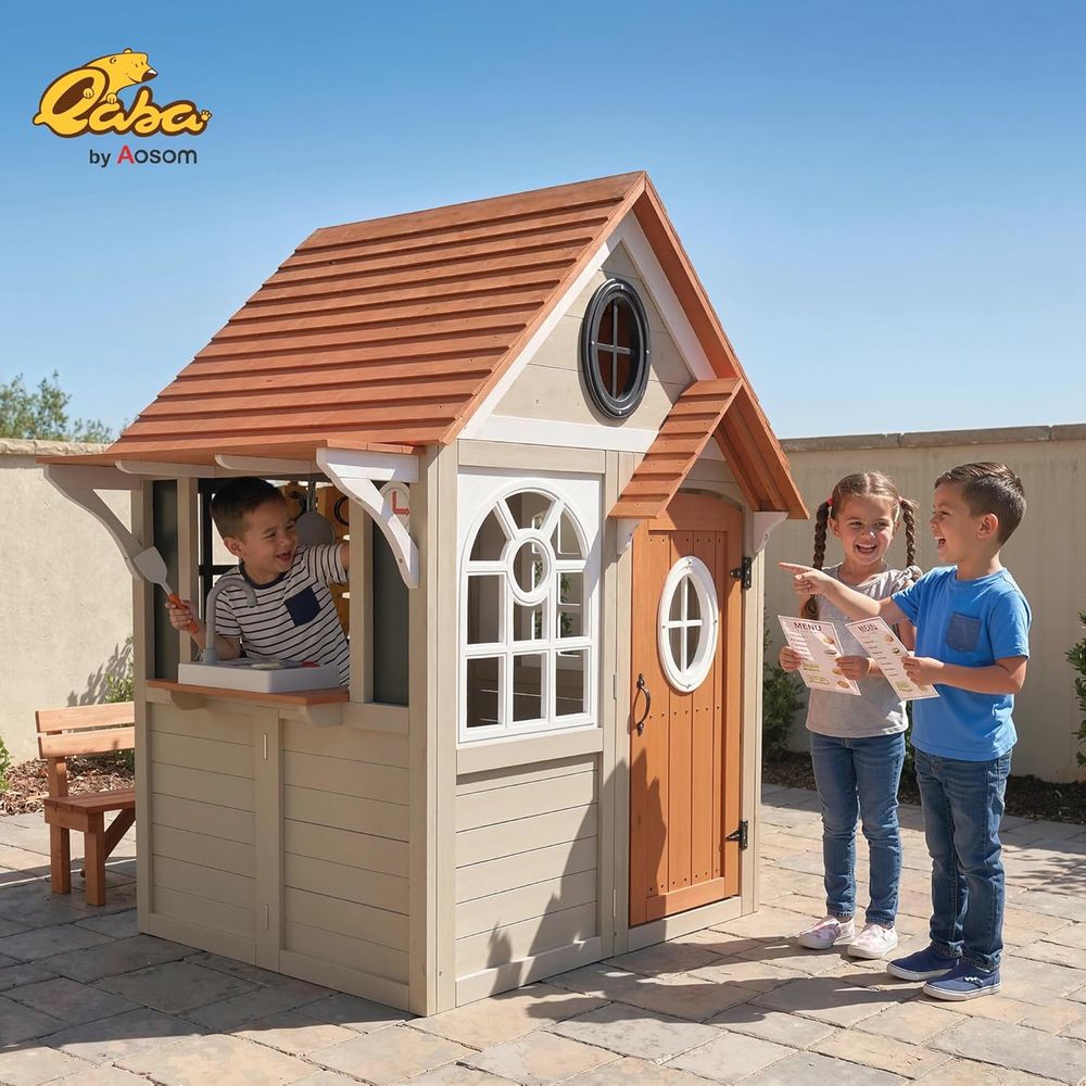 Qaba Outdoor Playhouse Wooden  - Qaba Kids Outdoor Playhouse ulasan dan harga