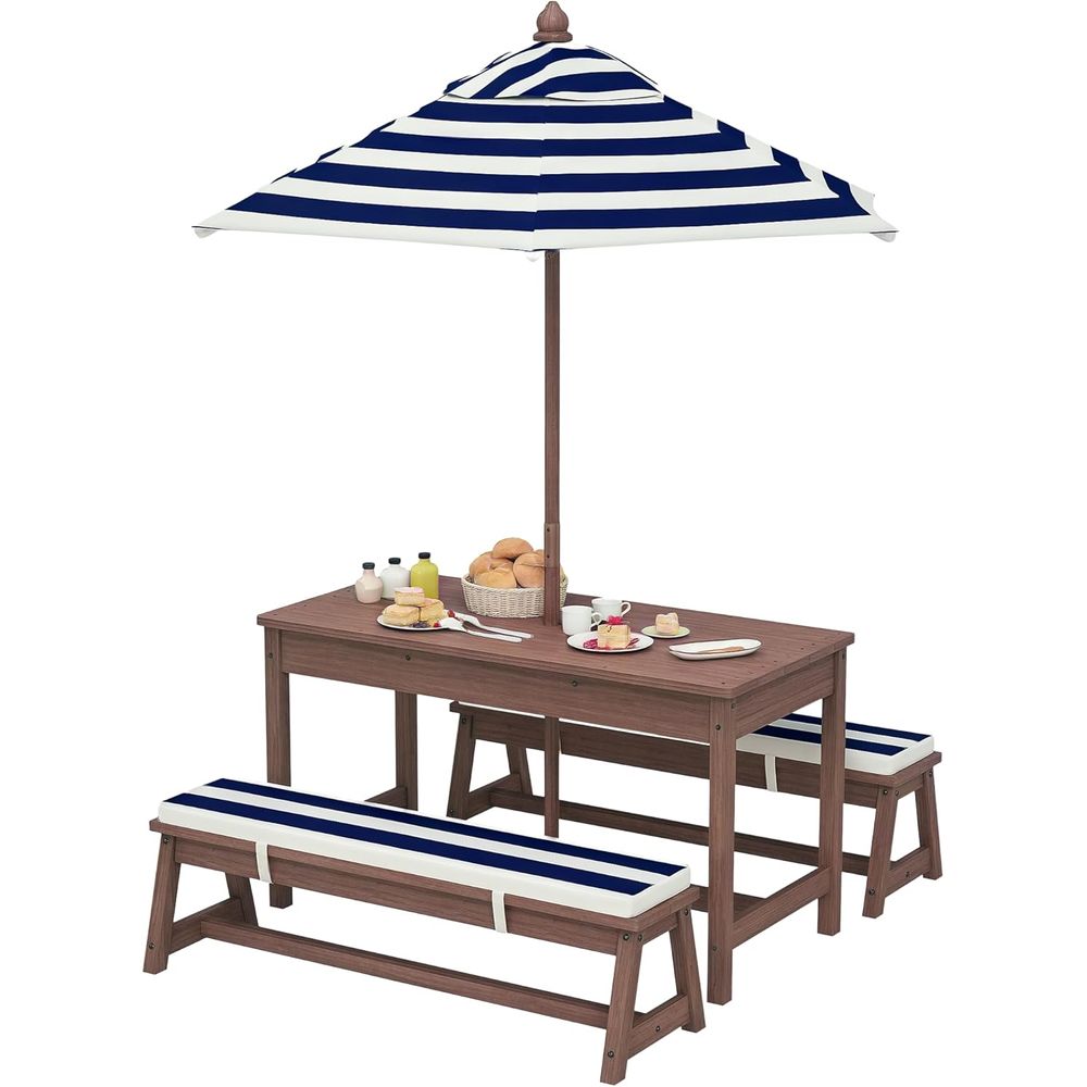 Qaba Kids Picnic Table, Outdoo - Kids Outdoor Bench With Umbrella ulasan dan harga