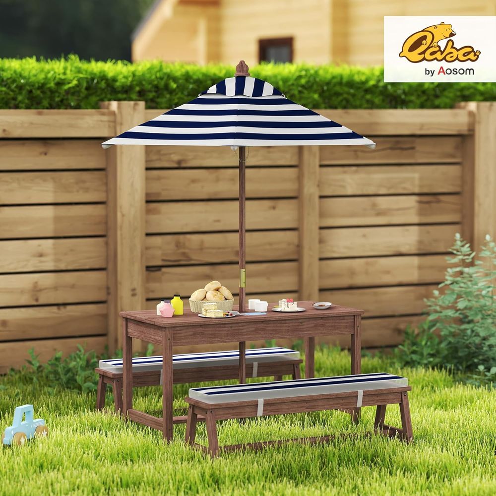 Qaba Kids Picnic Table, Outdoo - Kids Outdoor Bench With Umbrella ulasan dan harga