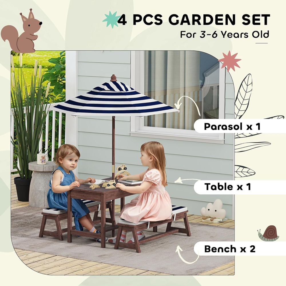 Qaba Kids Picnic Table, Outdoo - Kids Outdoor Bench With Umbrella ulasan dan harga