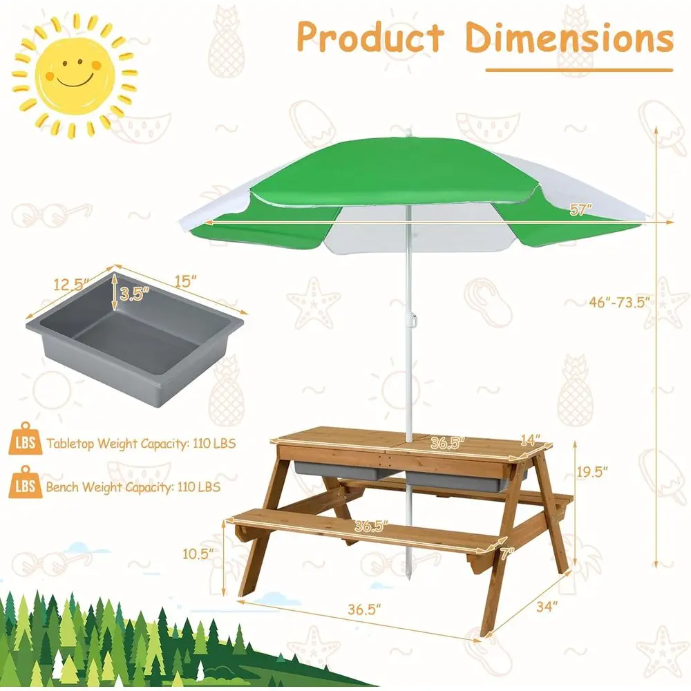 4-in-1 Wooden Sand & Water Pic - Kids Outdoor Table With Umbrella ulasan dan harga