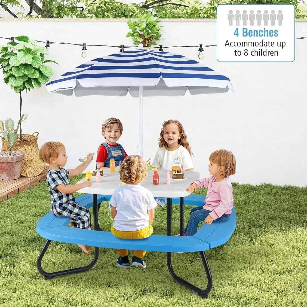 8-Person Kids Picnic Table wit - Kids Outdoor Bench With Umbrella ulasan dan harga