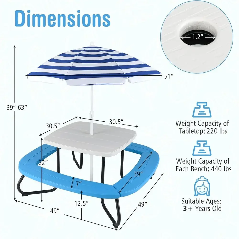 8-Person Kids Picnic Table wit - Kids Outdoor Bench With Umbrella ulasan dan harga
