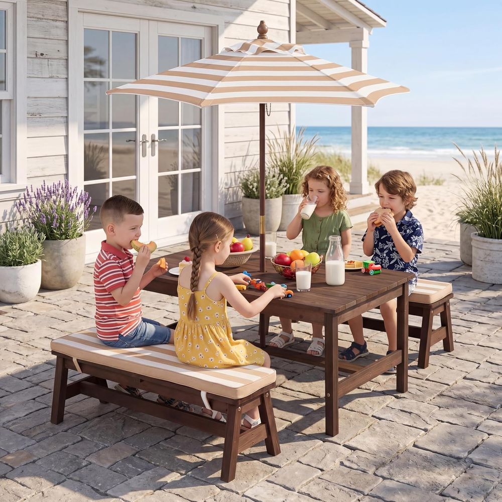 Kids Picnic Table, Large 42“x  - Kids Outdoor Bench With Umbrella ulasan dan harga