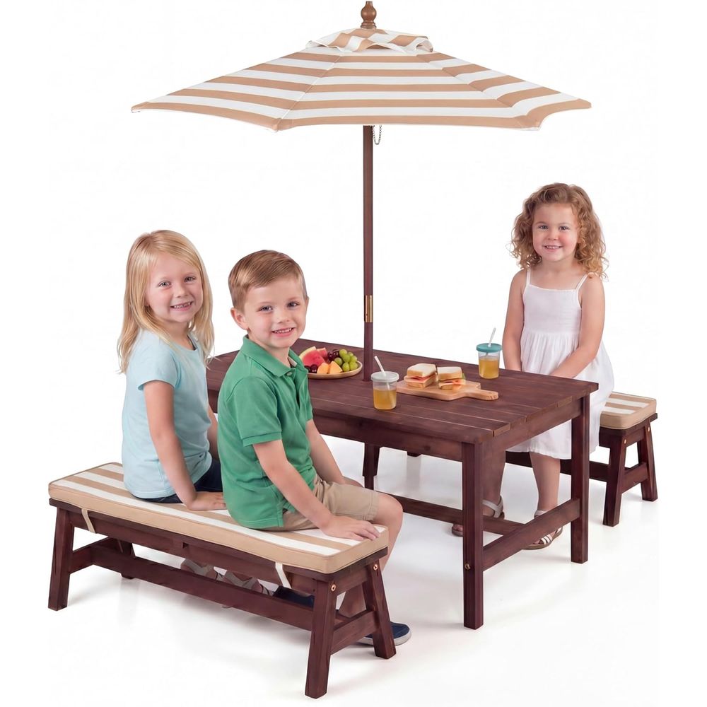 Kids Picnic Table, Large 42“x  - Kids Outdoor Bench With Umbrella ulasan dan harga