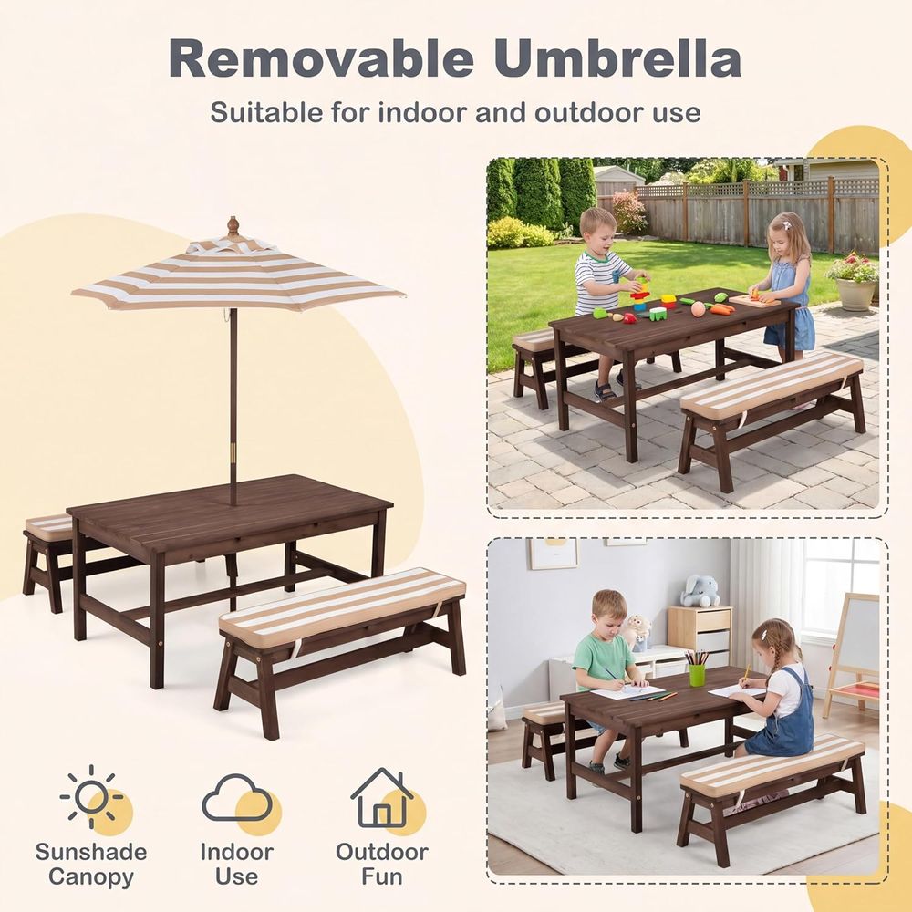 Kids Picnic Table, Large 42“x  - Kids Outdoor Bench With Umbrella ulasan dan harga