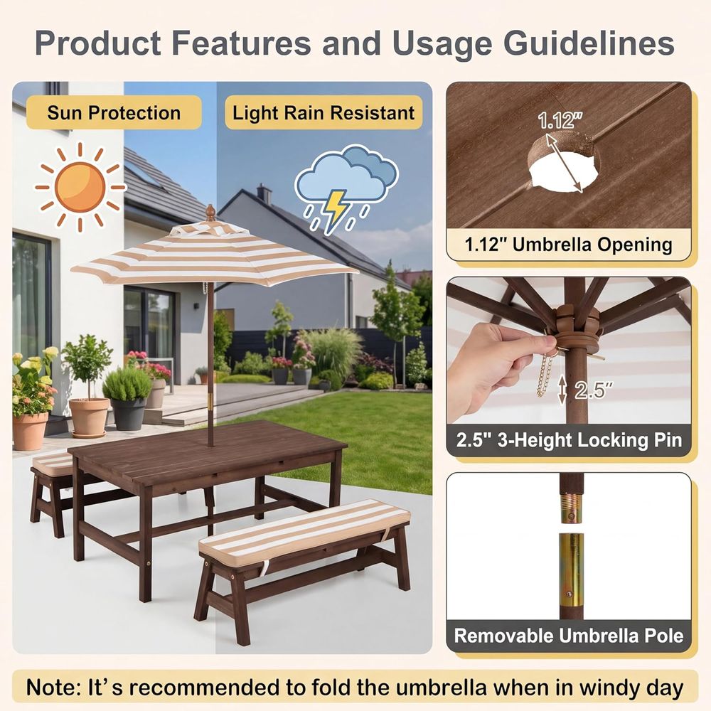 Kids Picnic Table, Large 42“x  - Kids Outdoor Bench With Umbrella ulasan dan harga