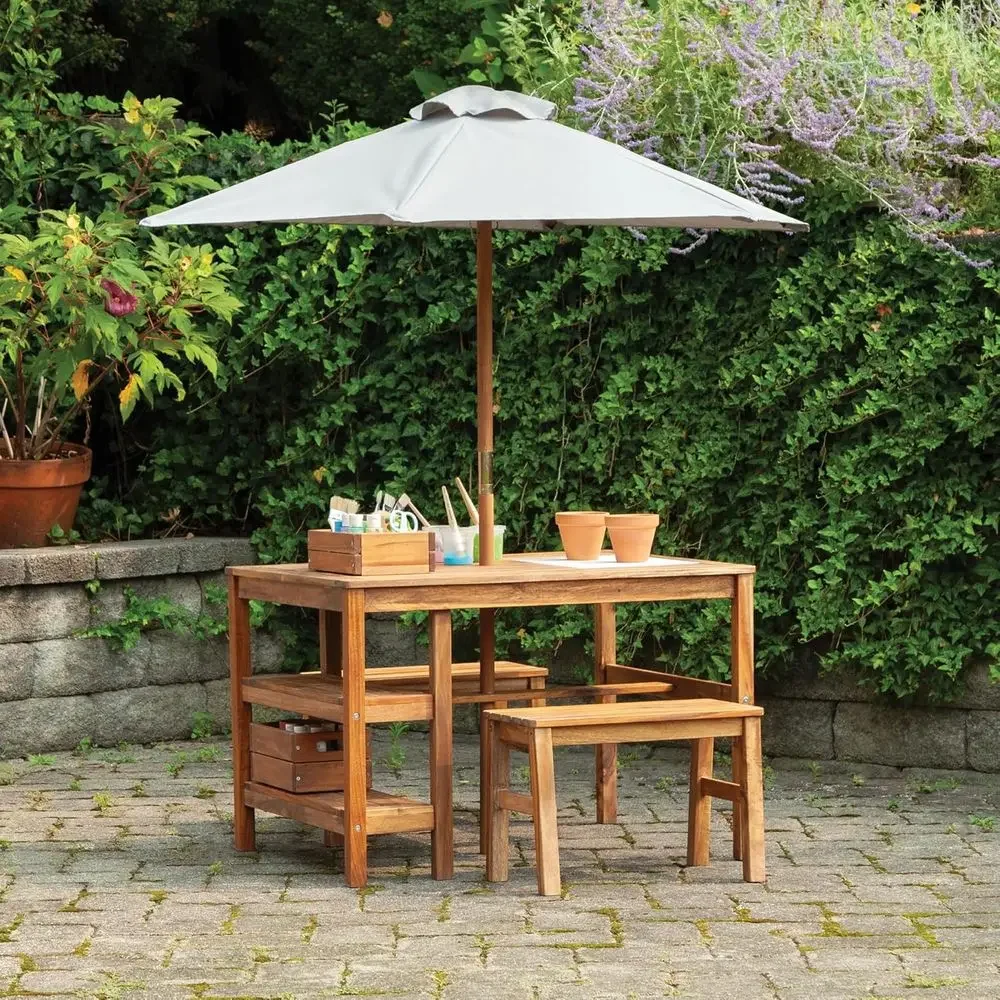 Kids Outdoor Crat Table, Bench - Kids Outdoor Bench With Umbrella ulasan dan harga