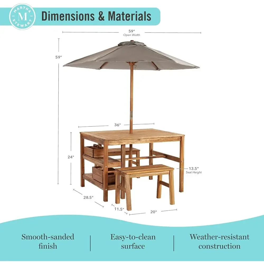 Kids Outdoor Crat Table, Bench - Kids Outdoor Bench With Umbrella ulasan dan harga