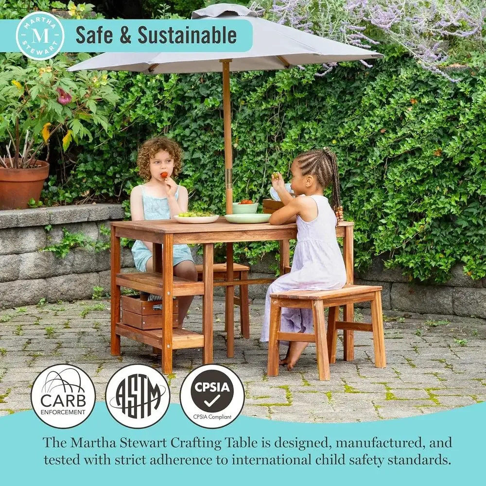 Kids Outdoor Crat Table, Bench - Kids Outdoor Bench With Umbrella ulasan dan harga