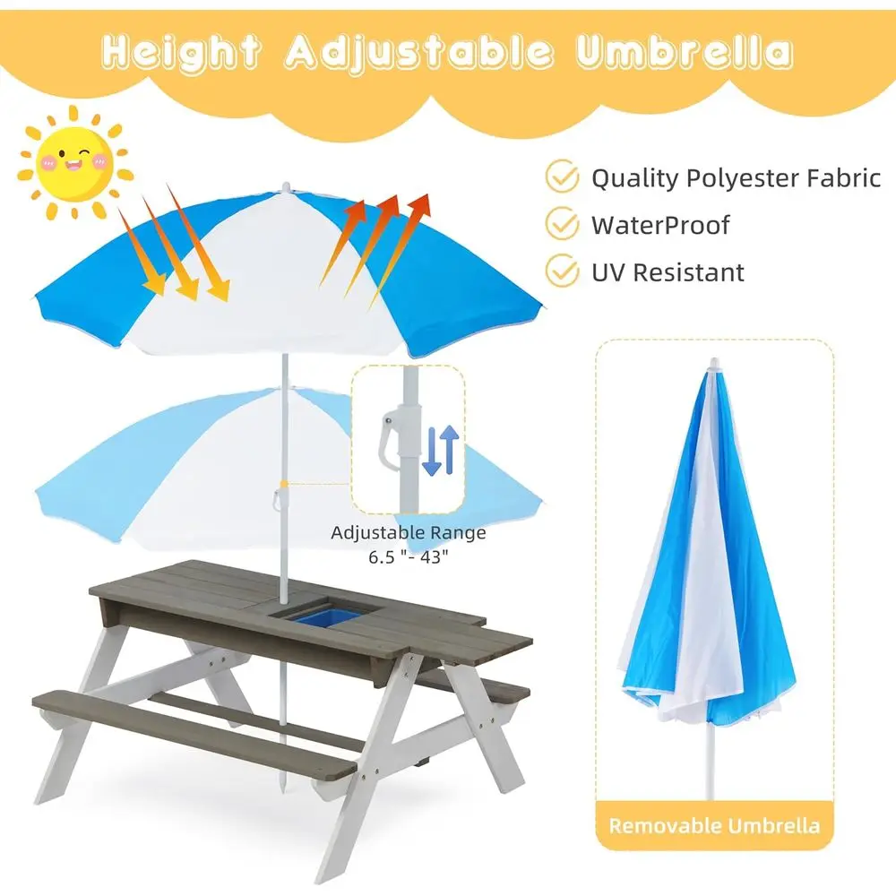 Convertible 3-in-1 Wooden Picn - Kids Outdoor Table With Umbrella ulasan dan harga
