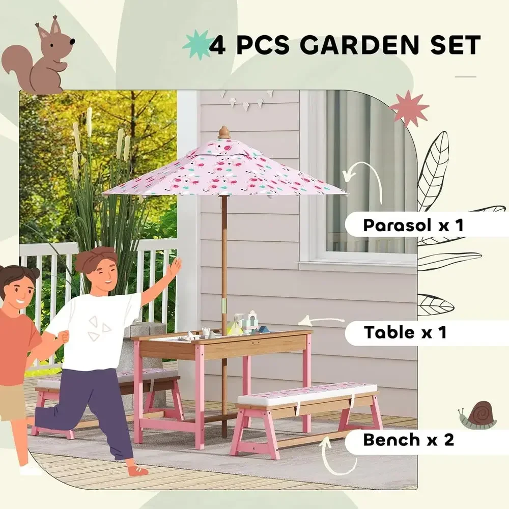 Wooden Picnic Table Set with U - Kids Outdoor Table With Umbrella ulasan dan harga