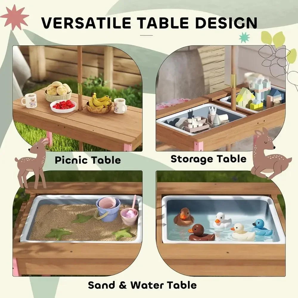 Wooden Picnic Table Set with U - Kids Outdoor Table With Umbrella ulasan dan harga