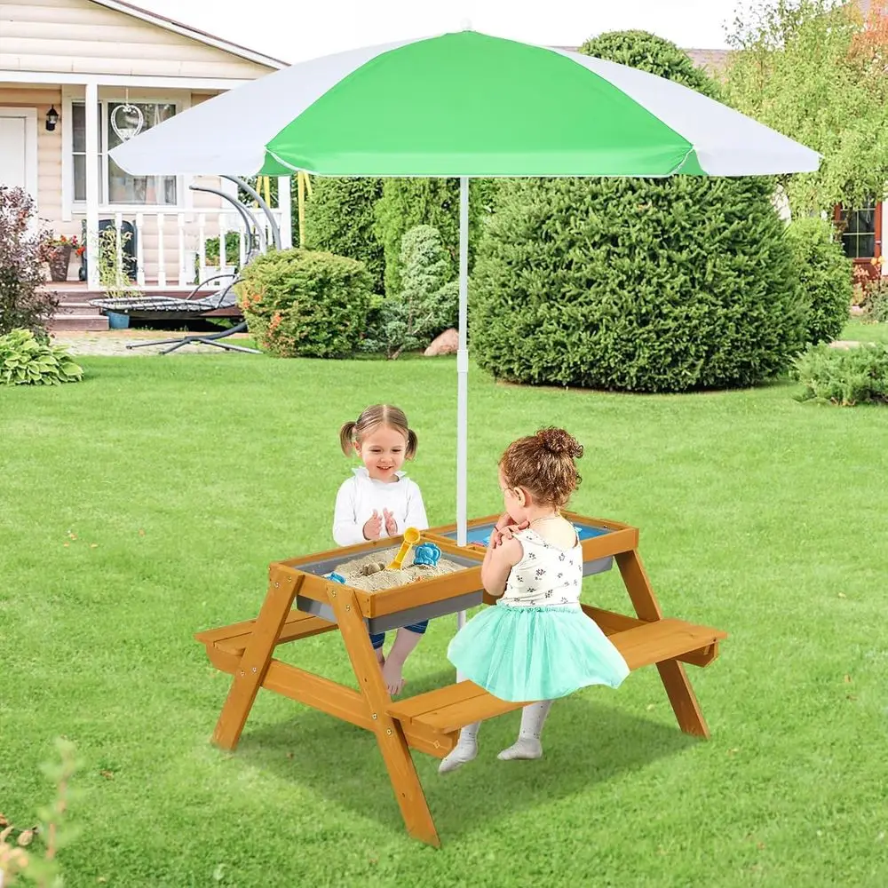 3-in-1 Height-Adjustable Umbre - Kids Outdoor Table With Umbrella ulasan dan harga