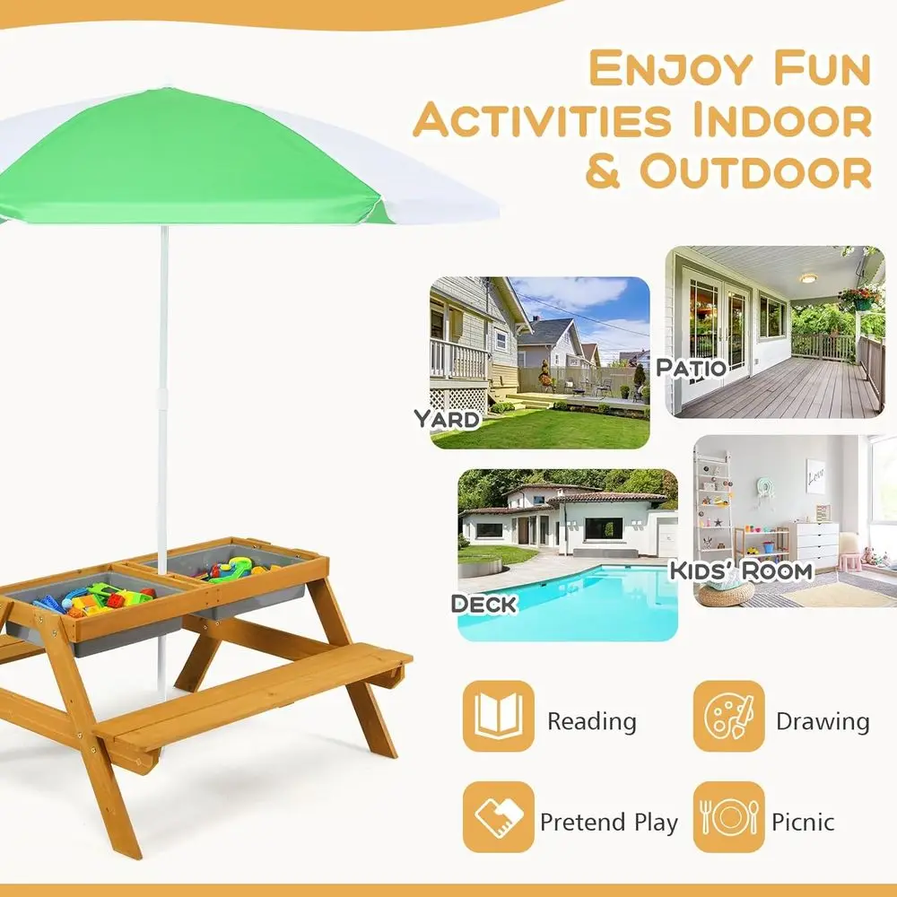 3-in-1 Height-Adjustable Umbre - Kids Outdoor Table With Umbrella ulasan dan harga