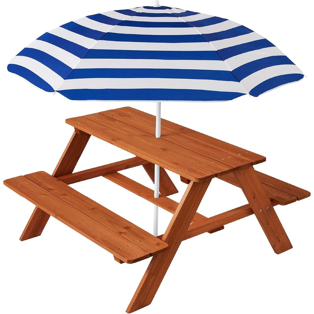 Wooden Kids Picnic Table with  - Kids Outdoor Bench With Umbrella ulasan dan harga
