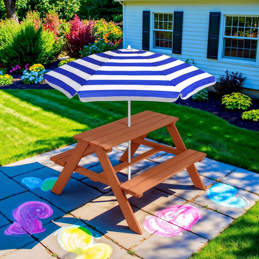 Wooden Kids Picnic Table with  - Kids Outdoor Bench With Umbrella ulasan dan harga