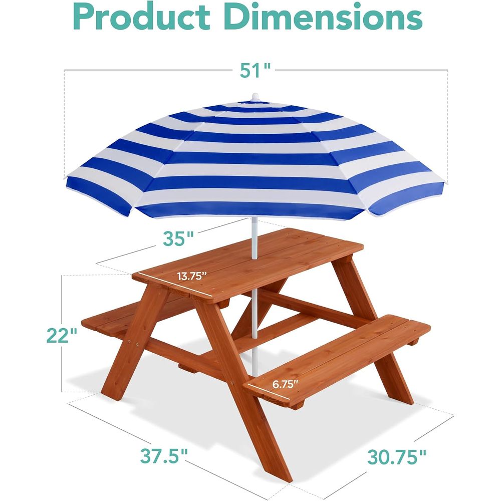 Wooden Kids Picnic Table with  - Kids Outdoor Bench With Umbrella ulasan dan harga