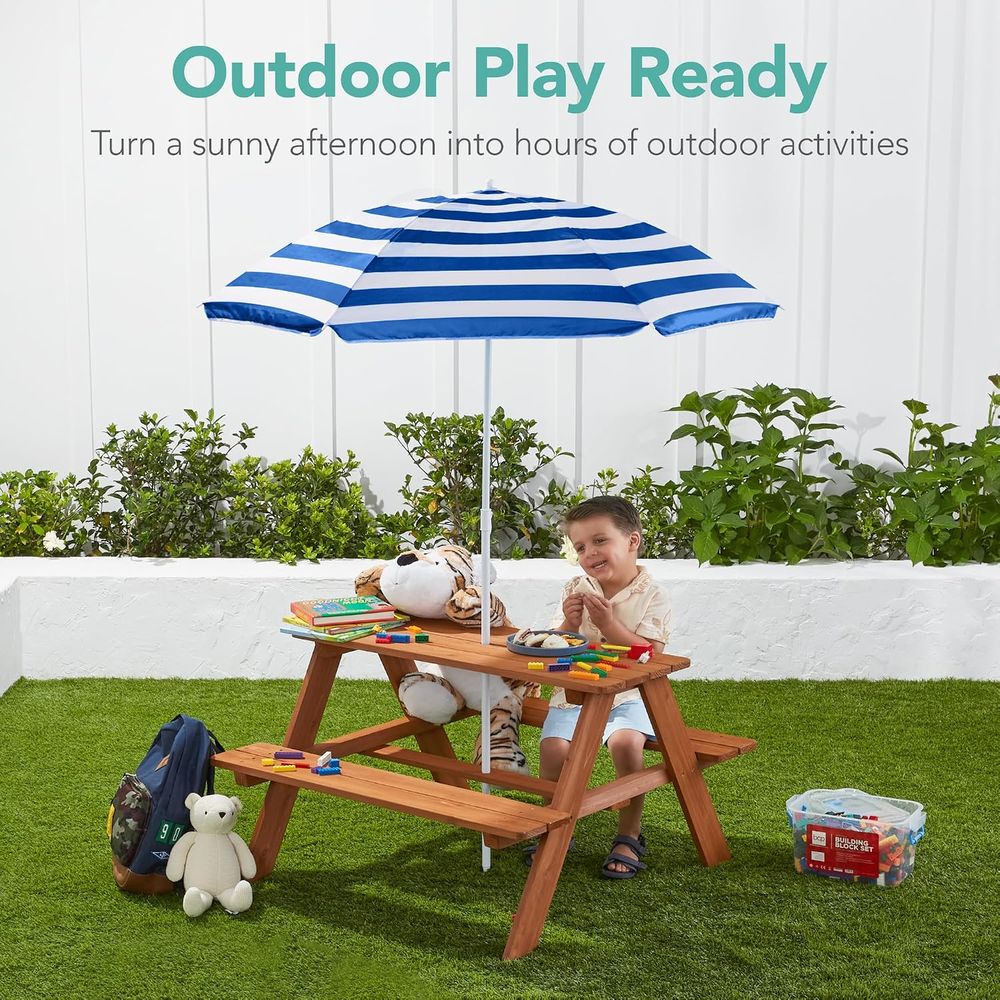 Wooden Kids Picnic Table with  - Kids Outdoor Bench With Umbrella ulasan dan harga