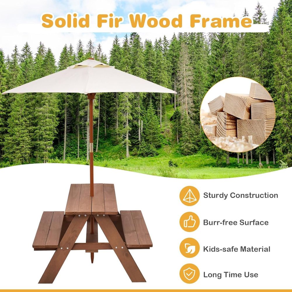Durable Wooden Kids Picnic Tab - Kids Outdoor Table With Umbrella ulasan dan harga