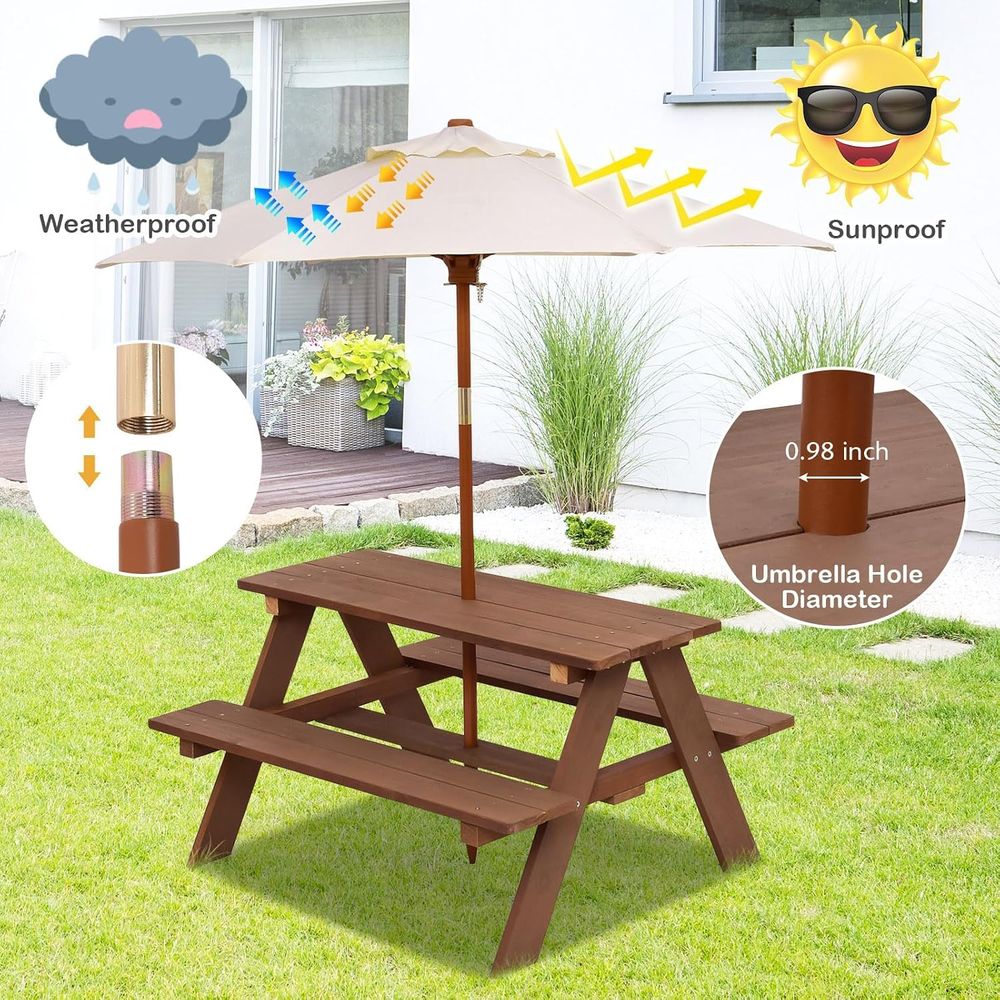 Durable Wooden Kids Picnic Tab - Kids Outdoor Table With Umbrella ulasan dan harga