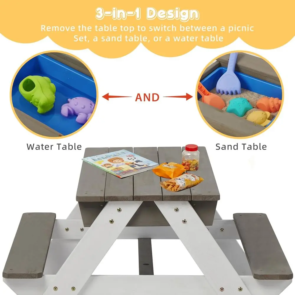 Convertible 3-in-1 Wooden Picn - Kids Outdoor Table With Umbrella ulasan dan harga