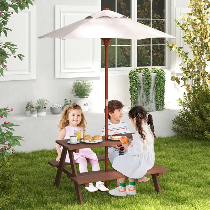 Outdoor 4-Seat Kids Picnic Tab - Kids Outdoor Bench With Umbrella ulasan dan harga