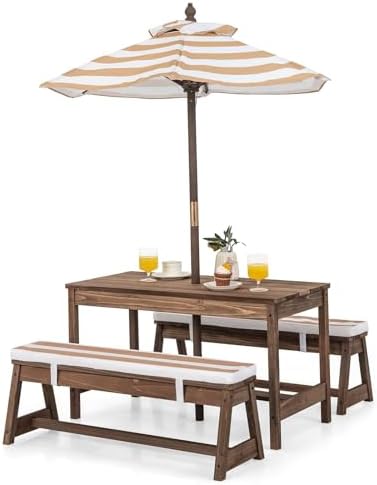 Kids Picnic Table, Outdoor Woo - Kids Outdoor Bench With Umbrella ulasan dan harga