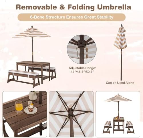 Kids Picnic Table, Outdoor Woo - Kids Outdoor Bench With Umbrella ulasan dan harga
