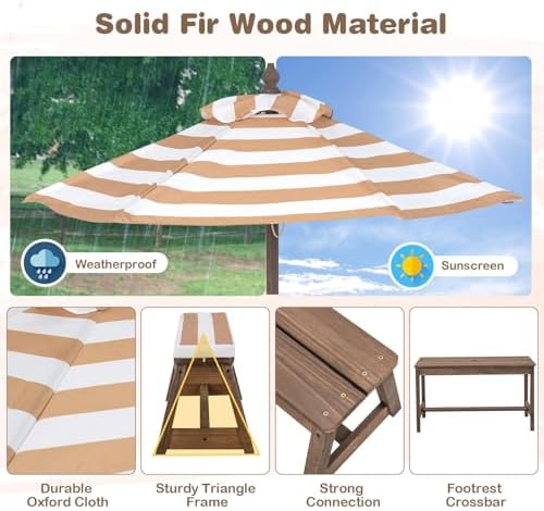 Kids Picnic Table, Outdoor Woo - Kids Outdoor Bench With Umbrella ulasan dan harga