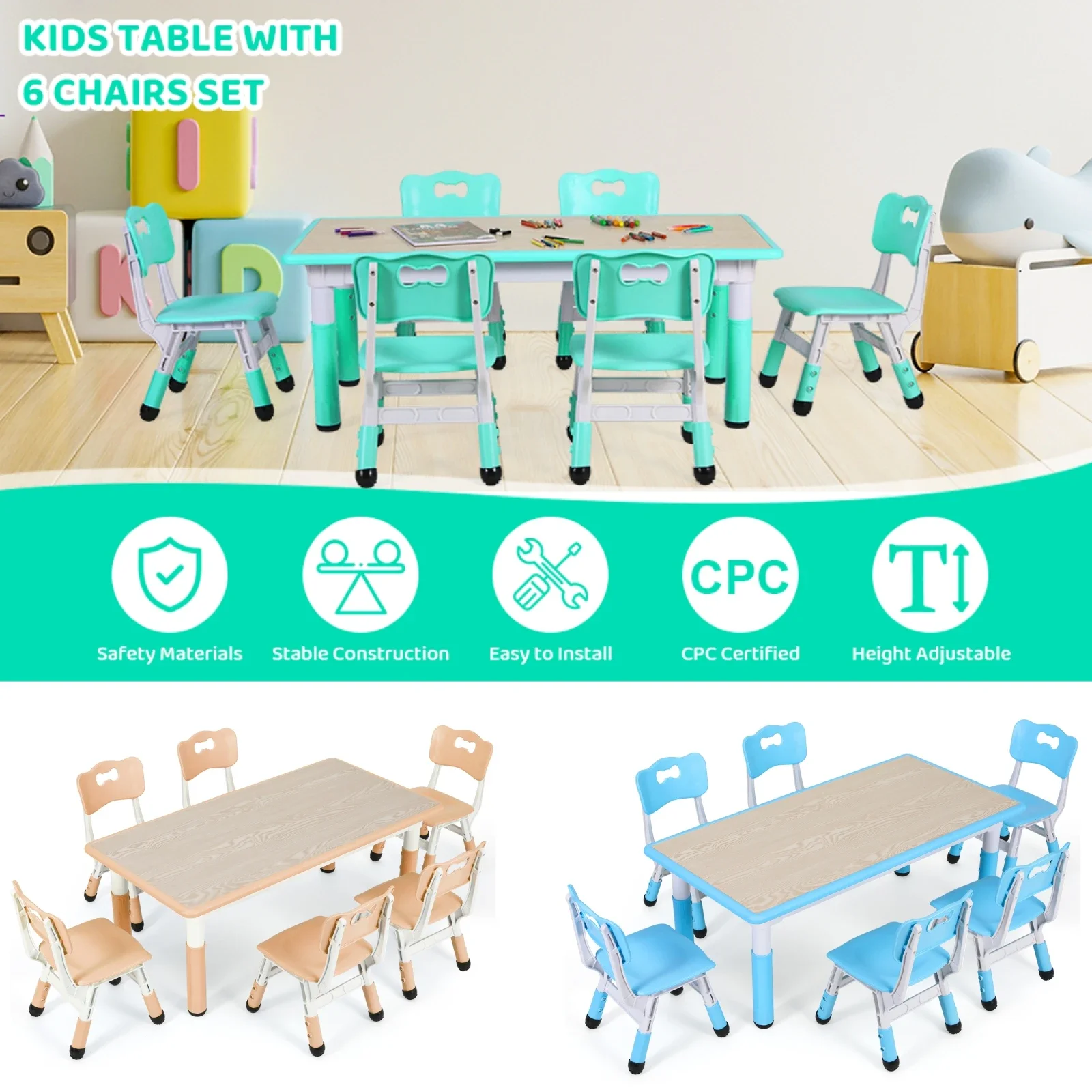 Kids Table and 6 Chairs Set He - Kids Outdoor Table And Chairs ulasan dan harga