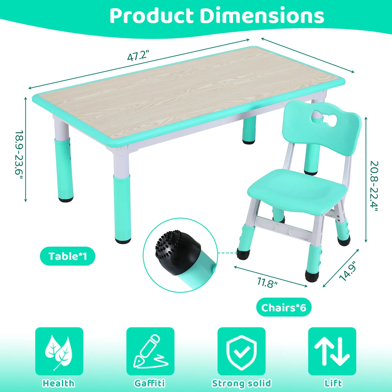Kids Table and 6 Chairs Set He - Kids Outdoor Table And Chairs ulasan dan harga