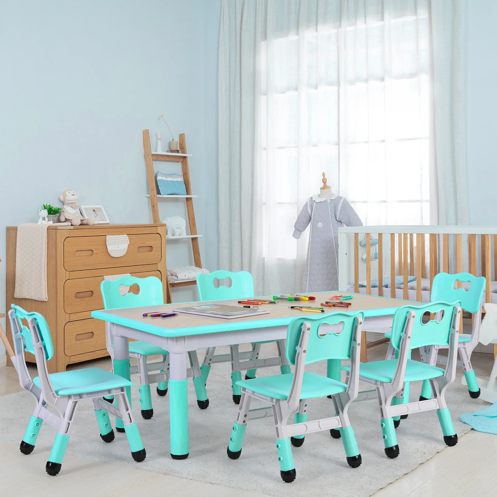Kids Table and 6 Chairs Set He - Kids Outdoor Table And Chairs ulasan dan harga