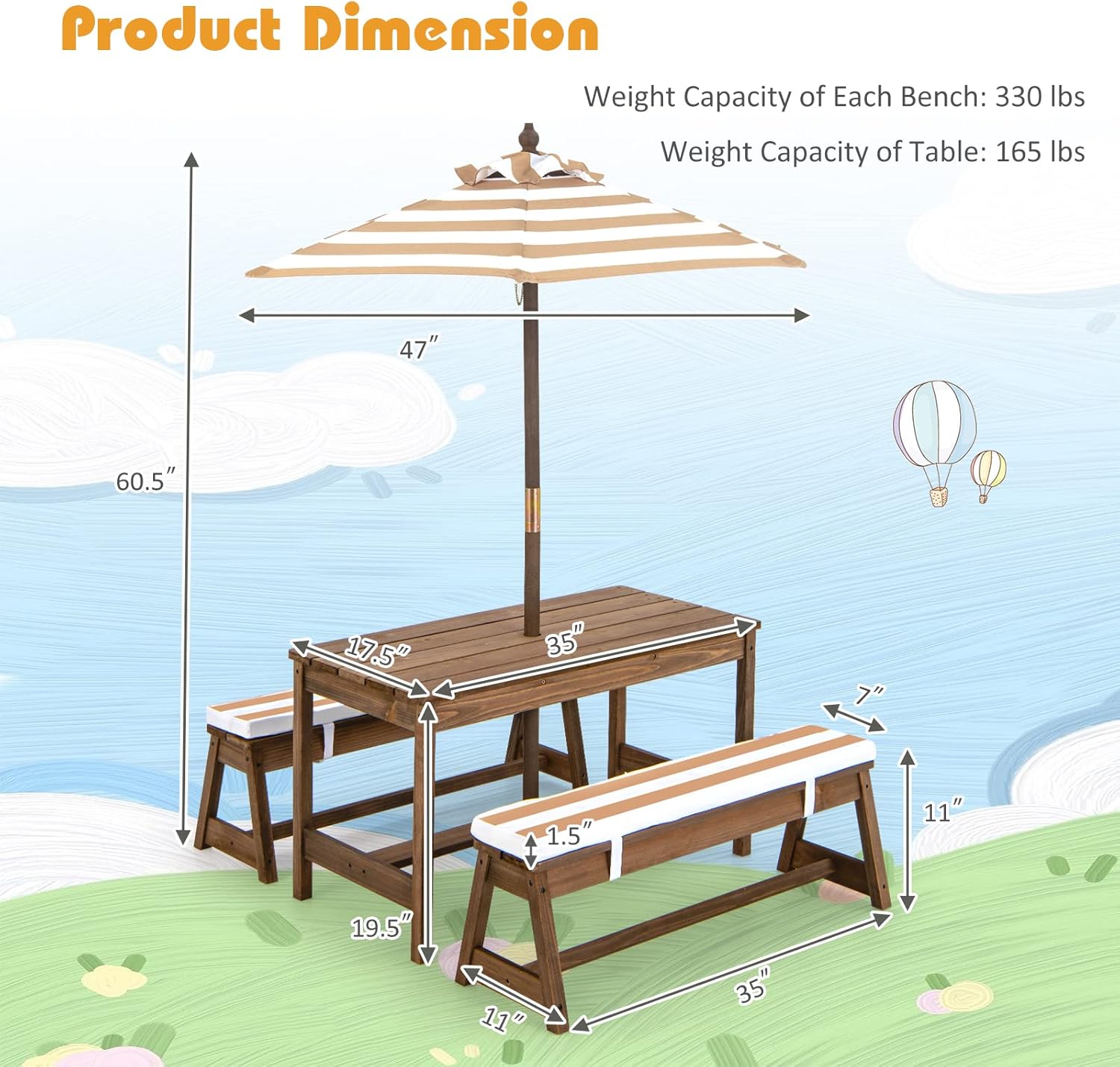 Wooden Kids Picnic Table for T - Kids Outdoor Table With Umbrella ulasan dan harga