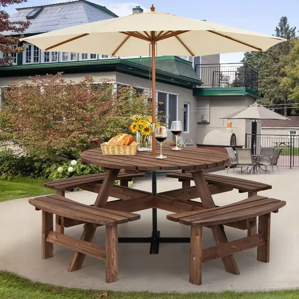 Wooden Picnic Table Set with W - Kids Outdoor Bench With Umbrella ulasan dan harga