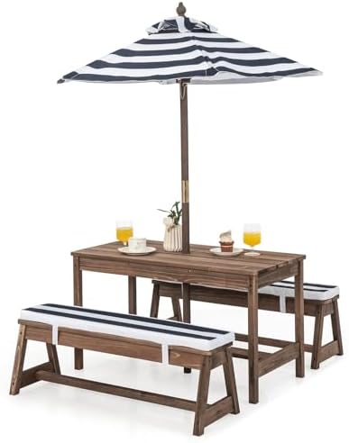 Kids Picnic Table, Outdoor Woo - Kids Outdoor Bench With Umbrella ulasan dan harga