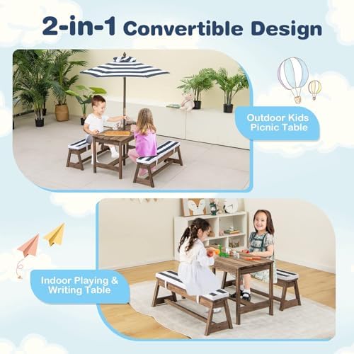 Kids Picnic Table, Outdoor Woo - Kids Outdoor Bench With Umbrella ulasan dan harga