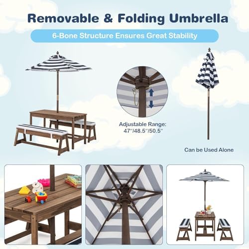 Kids Picnic Table, Outdoor Woo - Kids Outdoor Bench With Umbrella ulasan dan harga