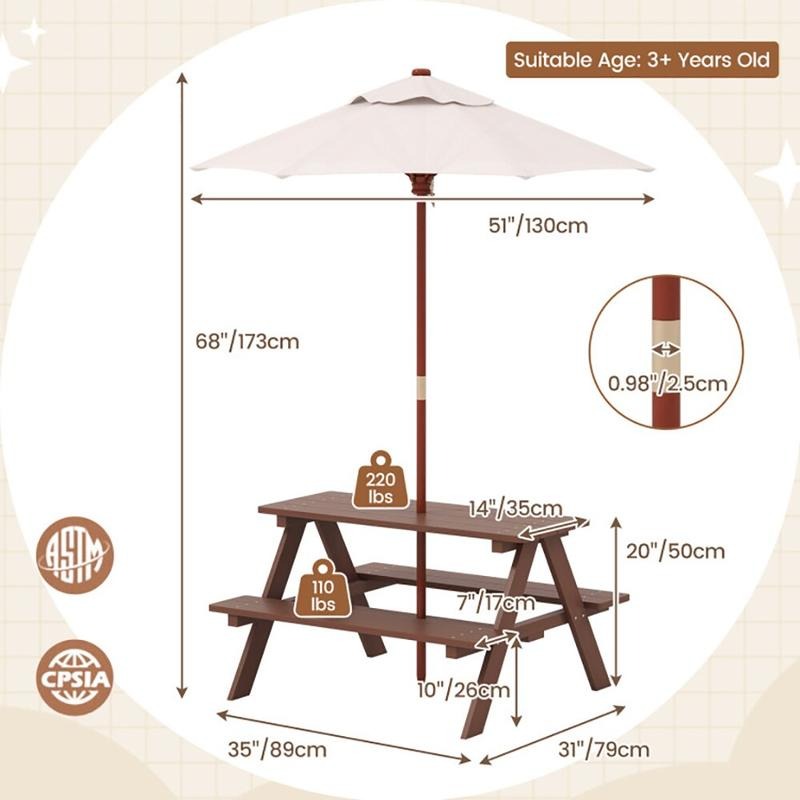 Outdoor 4-Seat Kids Picnic Tab - Kids Outdoor Table With Umbrella ulasan dan harga