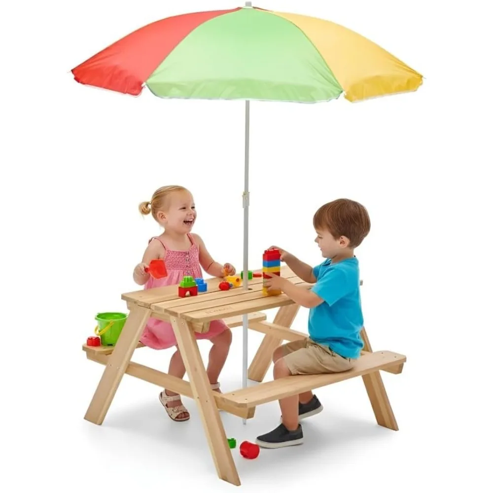 Wooden Kids Picnic Table Outdo - Kids Outdoor Bench With Umbrella ulasan dan harga