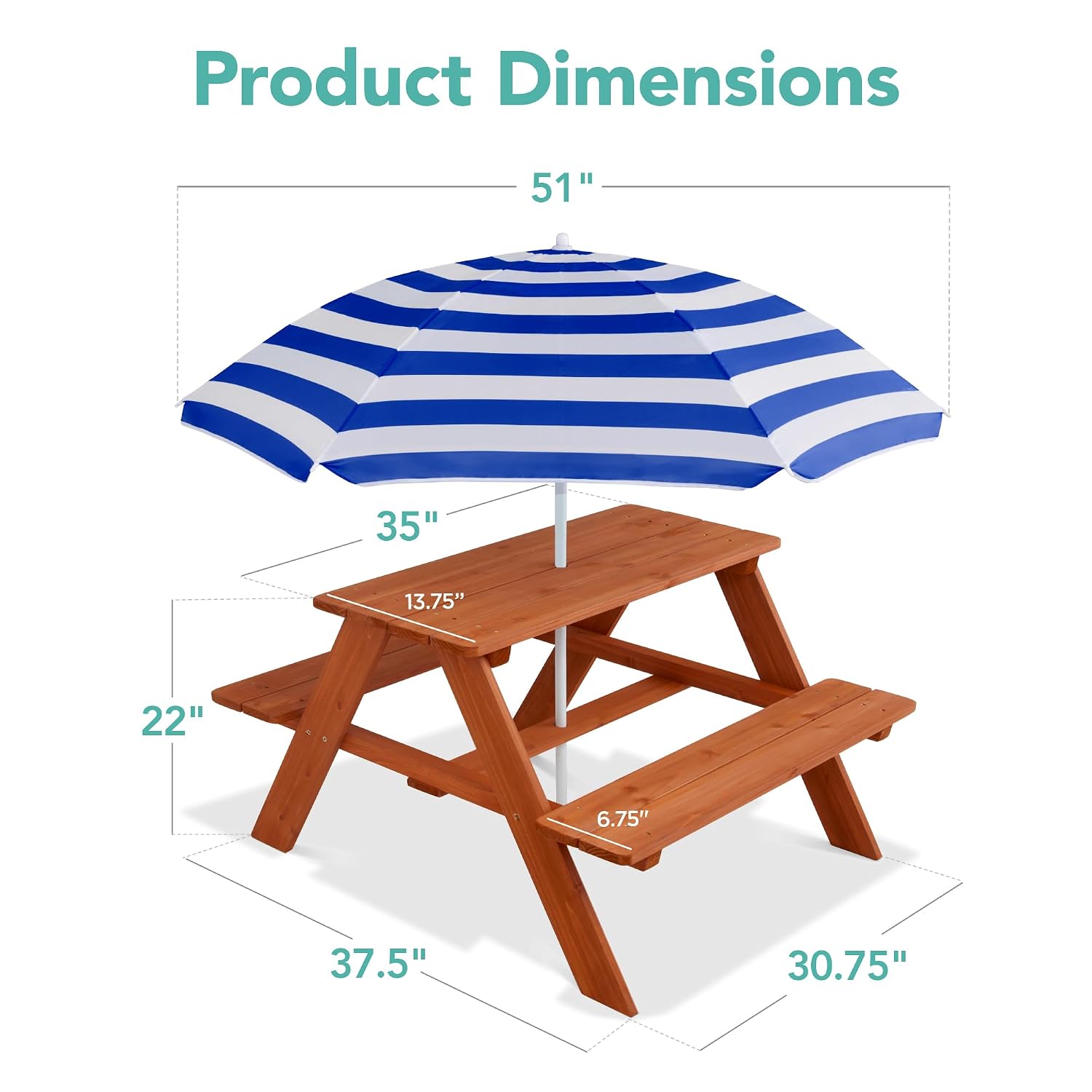 Wooden Kids Picnic Table with  - Kids Outdoor Bench With Umbrella ulasan dan harga