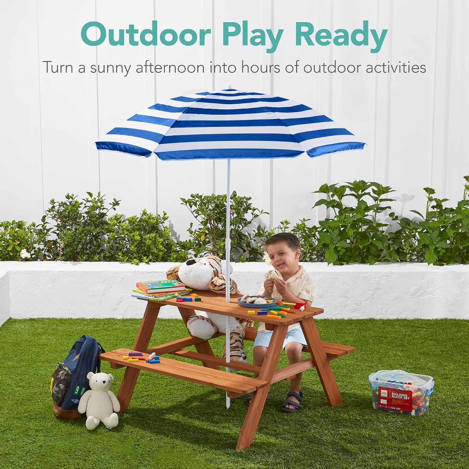 Wooden Kids Picnic Table with  - Kids Outdoor Bench With Umbrella ulasan dan harga