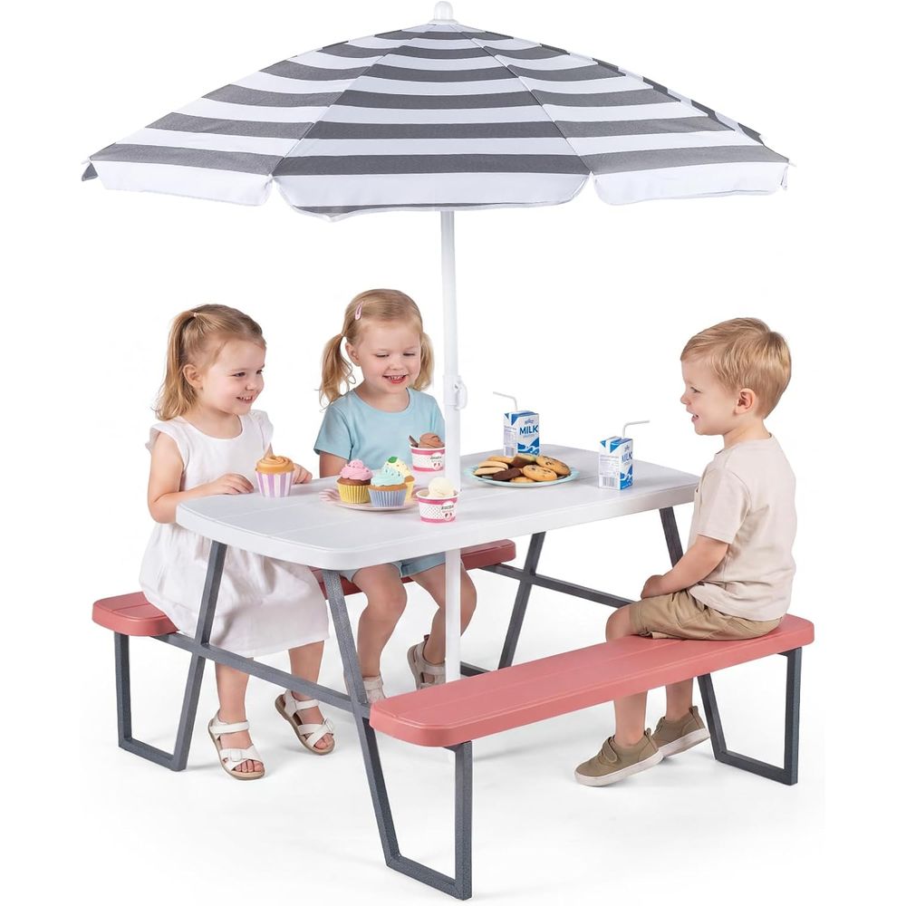 Kids Picnic Table, Toddler Out - Kids Outdoor Bench With Umbrella ulasan dan harga