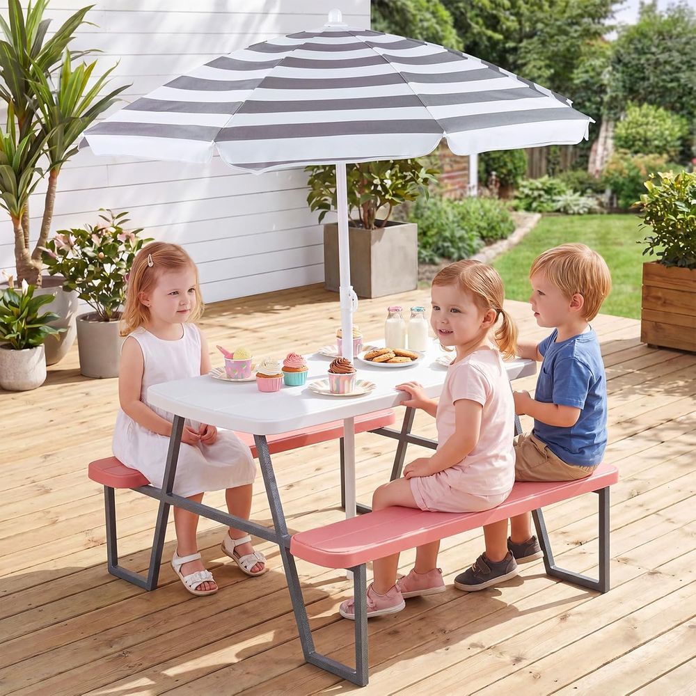 Kids Picnic Table, Toddler Out - Kids Outdoor Bench With Umbrella ulasan dan harga