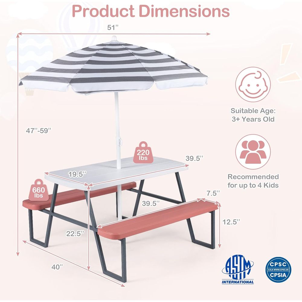 Kids Picnic Table, Toddler Out - Kids Outdoor Bench With Umbrella ulasan dan harga